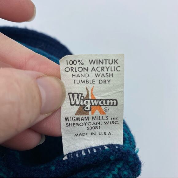 Wigwam Vintage Stocking Hat 80’s 90’s Retro Style Made In The USA Blue & White - Picture 4 of 5